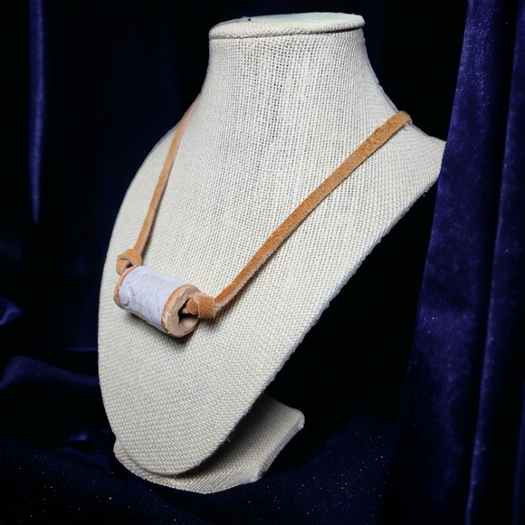 Hand-made Large Clay Bead & Leather cord Necklace - Picture 2 of 5